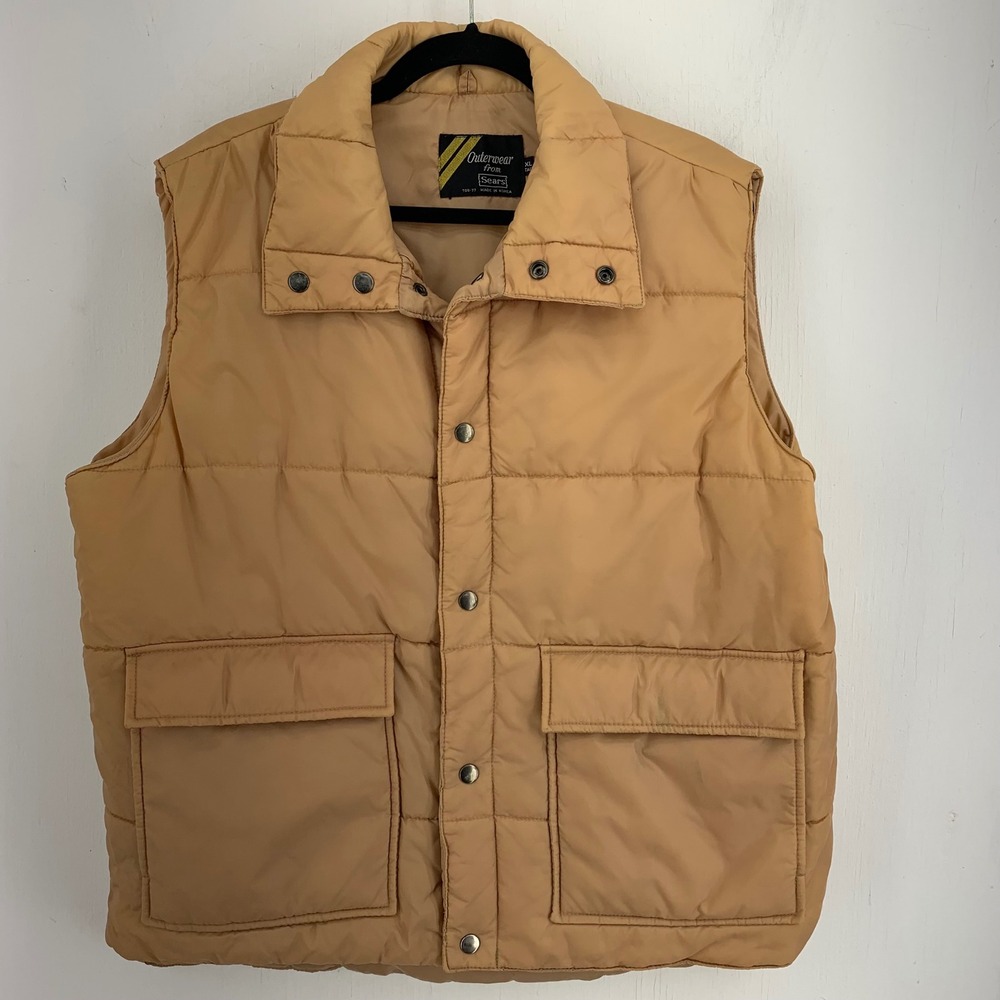 Vtg Sears Outerwear Puffer Vest Mens XLT Tall Quilted Snap 70s 80s Gorp Outdoor